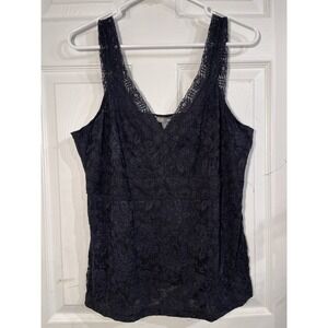 Roz & Ali Black Floral Lace Tank Top Womens XL Stretch Lined Dressy Cami Blouses